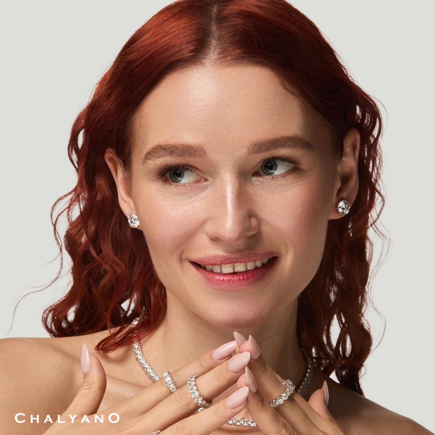 Brilliant Round Diamond Stud Earrings side view by Chalyano