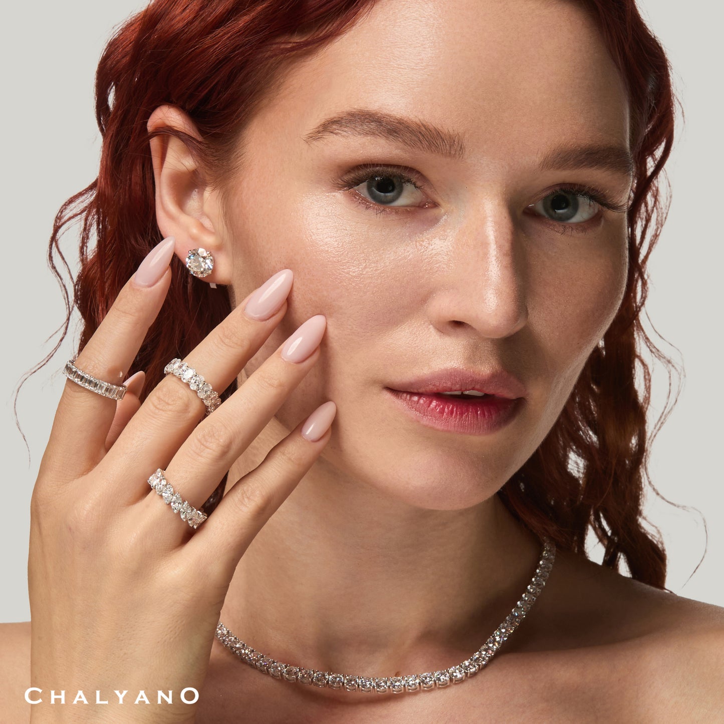 Emerald Diamond Eternity Wedding Band side view by Chalyano