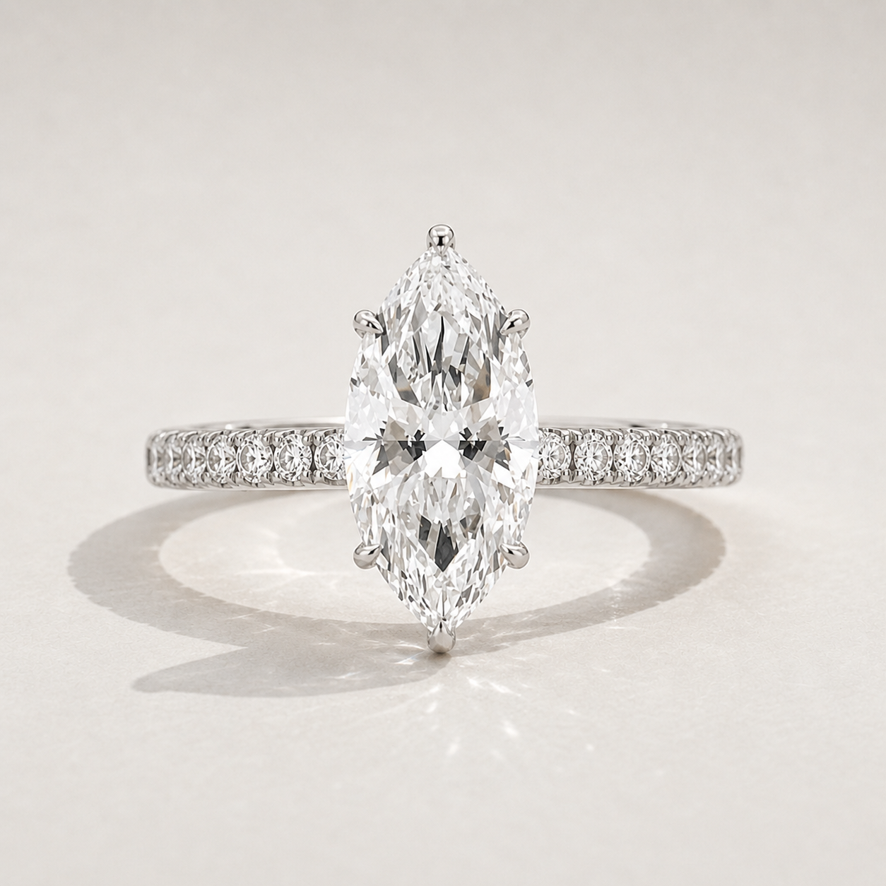 Marquise Pavé Band Engagement Ring by Chalyano