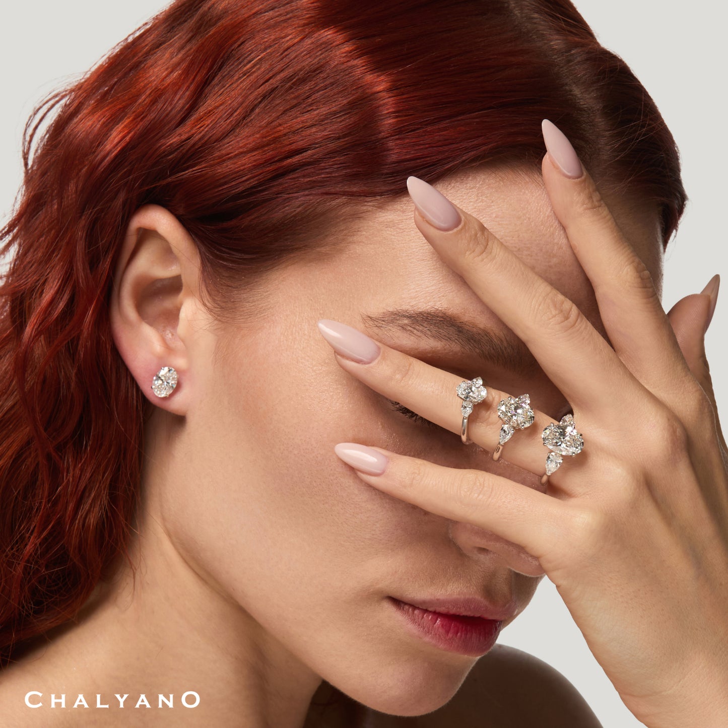 Oval Diamond Stud Earrings side view by Chalyano