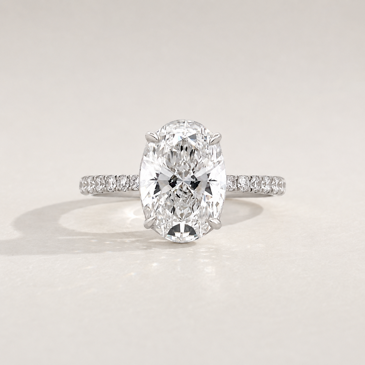 Oval Pavé Band Engagement Ring by Chalyano
