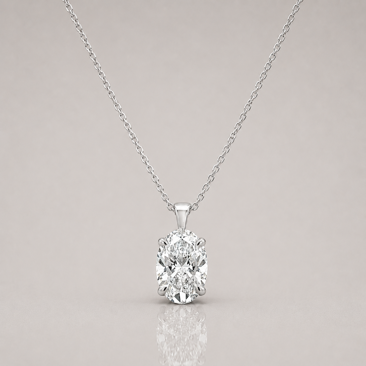 Oval Solitaire Diamond Pendant Necklace by Chalyano