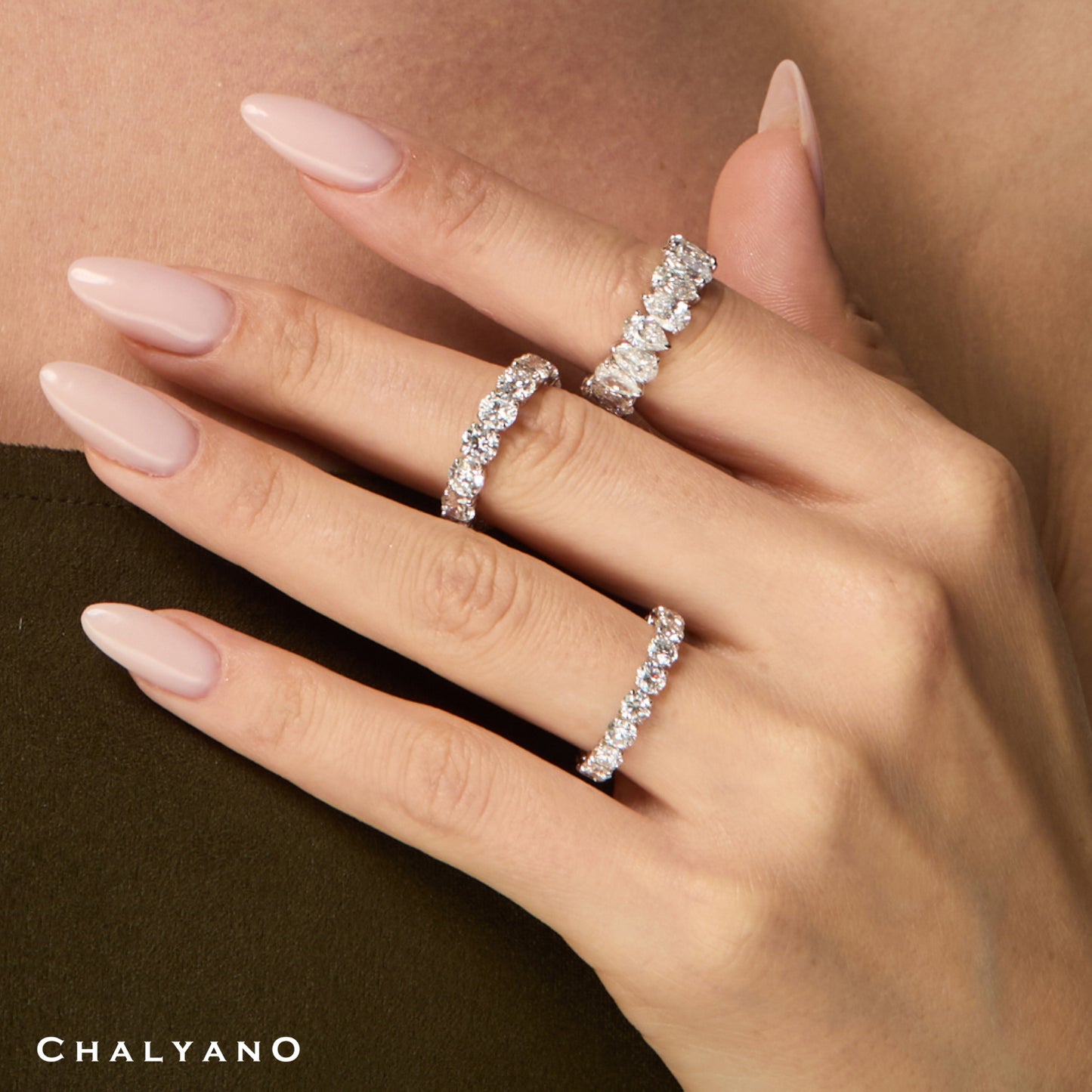 Pear Diamond Eternity Wedding Band side view by Chalyano