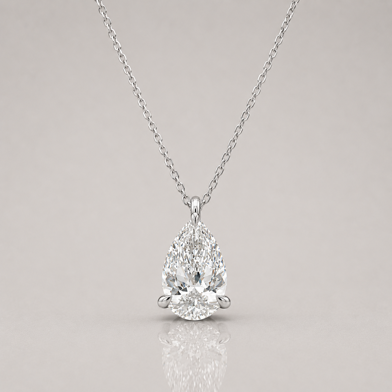 Pear Solitaire Diamond Pendant Necklace by Chalyano